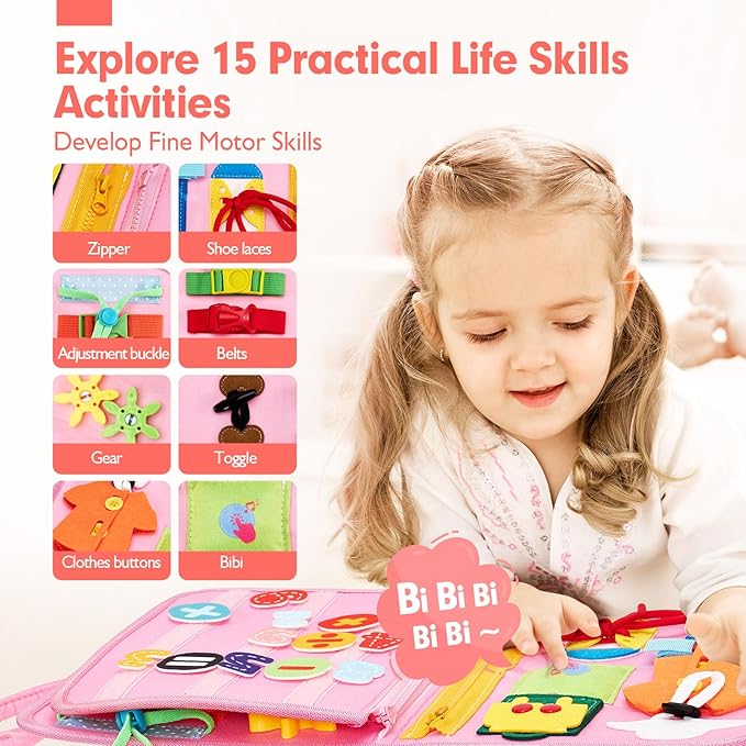hahaland Busy Board for Toddlers Boys Girls Montessori Toys for 3+ Year Old Preschool Educational Learning Activities Toddler Travel Toys for Ages 3 4 5 with Life Skill Number Color Weather
