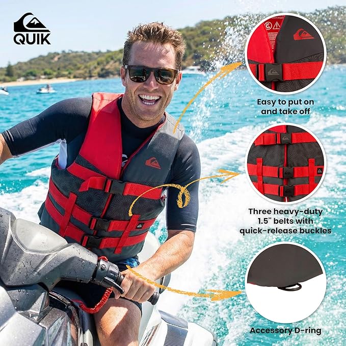 QUIKSILVER USCG Approved Men's Life Jacket Type III PFD, Lightweight EPE Foam Life Vest for Adults, for Waterskiing, Wakeboarding, Windsurfing, Rafting, Boating, Kayaking, Fishing Watersports