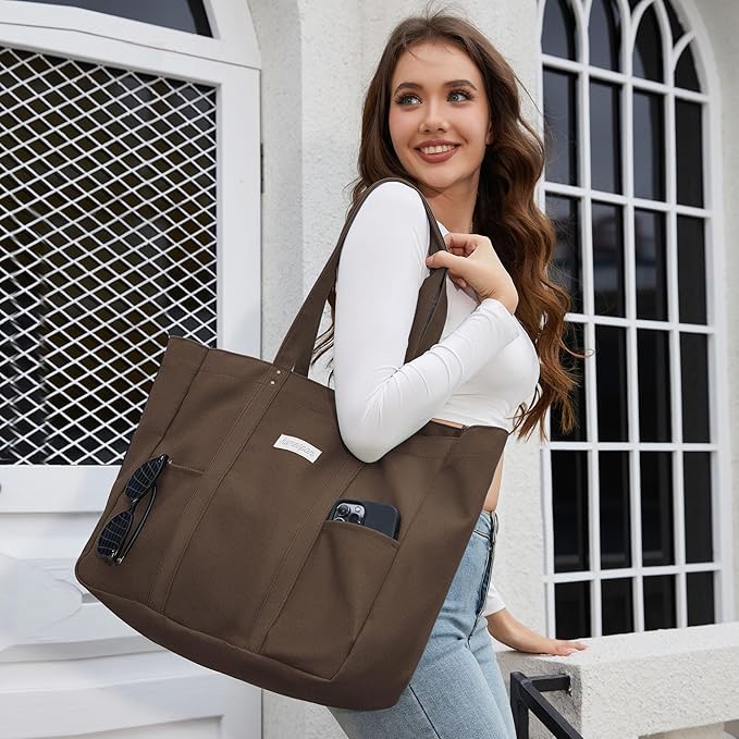 HOMESPON Large Canvas Tote Bag for Women Everything Bag with Pockets and Laptop Sleeve