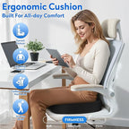 CushZone Seat Cushion - Memory Foam Office Chair Cushion for Sciatica, Tailbone & Back Pain Relief - Orthopedic Coccyx Pillow for Car, Airplane, Pregnancy & Long Sitting at Work, Black