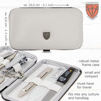 3 Swords Germany - Brand Quality 6 piece Manicure Pedicure Grooming kit Set - Scissors, Metal and Glass Nail File, Clipper, Tweezers with Synthetic Leather case - White