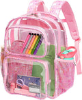 Bagseri Clear Backpack for Girls - 15 Inch Heavy Duty Kids Clear Bookbag for Kindergarten to Grade 2, Transparent School Bag with Reflective Strip, Fits Folders, Pink Unicorn