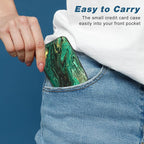 Credit Card Holder, Mini Aluminum Card Wallet RFID Blocking Slim Metal Hard Card Case for Women Men, Green Gold Marble