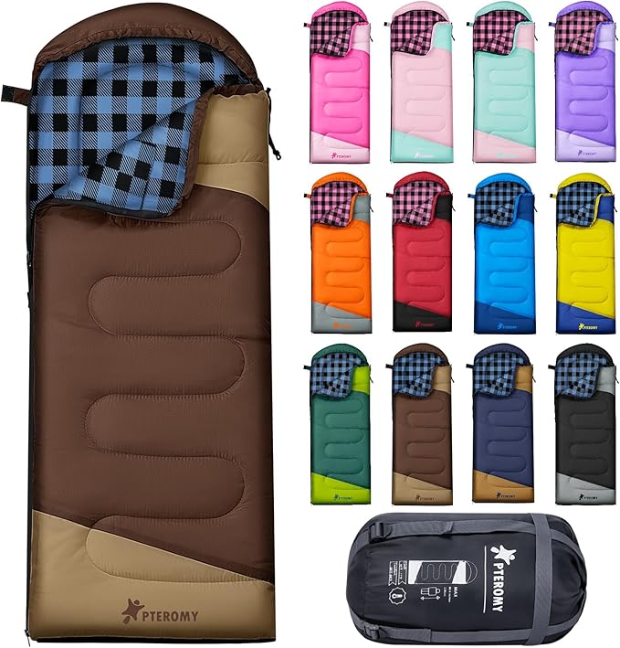 PTEROMY Sleeping Bags for Adults, Lightweight and Machine Washable, Water Resistant Backpacking Camping Sleeping Bag for Warm Cold Weather, Camping Essentials for Hiking Travel