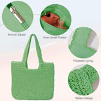 GOLDTIMO Beach Bags for Women - Summer Soft Large Woven Shoulder Purse Handbag, Beach Tote Straw Bag for Summer Vacation