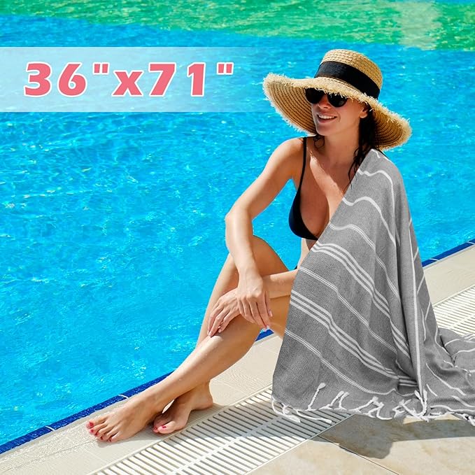 YSYJ 12 Pack Turkish Beach Towel Oversized Beach Towels 36"x71"Turkish Towel Soft Sand Free Quick Dry Lightweight Beach Towel Bath Towels Grey