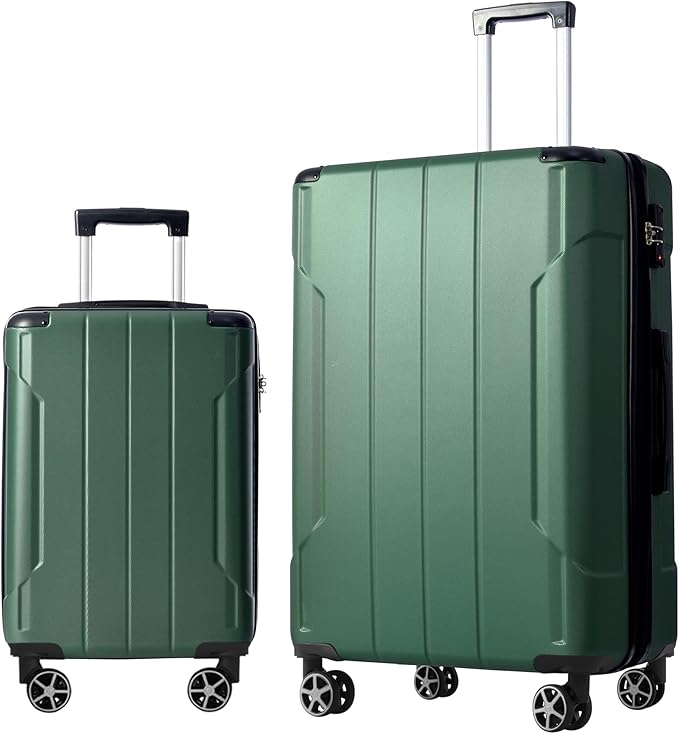 2 Piece Luggage Set, Hardside Suitcase with Spinner Wheels, TSA Lock & Expandable Hard Shell, Carry on and Checked Luggage for Travel, Maletas de Viaje for Men & Women (Green, 20+28Inch)