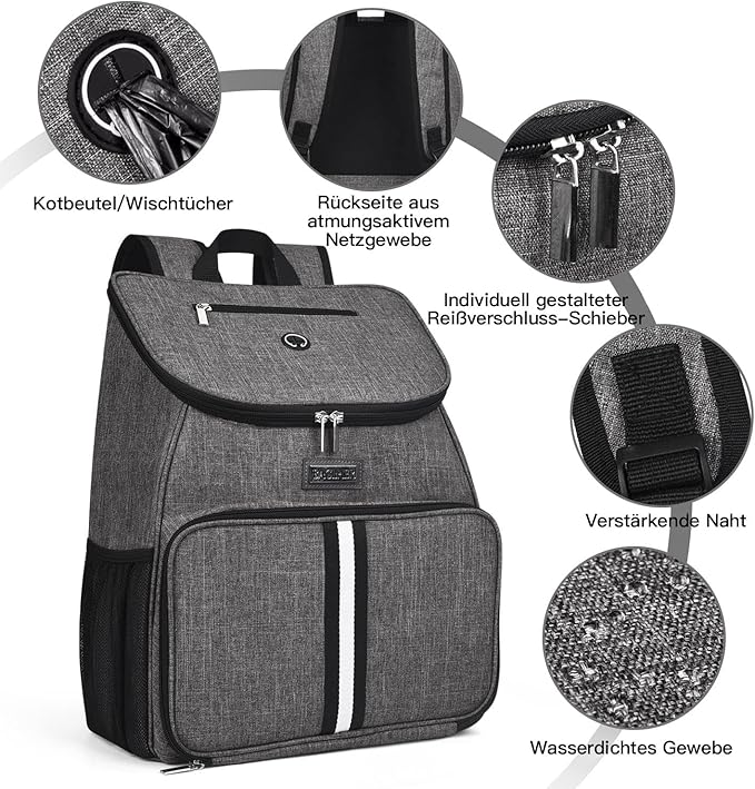 BAGLHER丨Dog Travel Bag, Airline Approved Pet Supplies Backpack, Dog Travel Backpack Accessories Set with 2 Silicone Collapsible Bowls and 2 Food Baskets, Gray