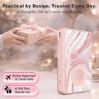 5-in-1 Magnetic Power Bank, 5000mAh Portable Wireless Charger with Mirror, Stand, Bluetooth Remote & Card Holder, MagSafe Compatible Travel Essential for iPhone & Samsung, USB-C Cable Included