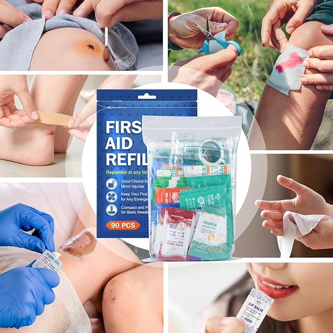 SuccorWare 90 Pieces First Aid Refill Kit - Wound Care Kit Includes Bandages for Home, Travel, Hiking - Portable Replacement Kit for First Aid Medical Supplies（2 Set）