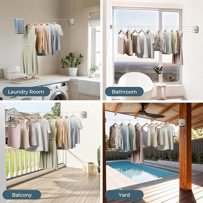 FORIOUS Retractable Clothesline Indoor, 13.8 Ft Non-Sagging Outdoor Clothes Line, Rustproof All Stainless Steel Heavy Duty Clothes Drying Laundry Line, Screw Wall Mounted for Bathroom, Brushed Nickel