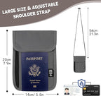 Likesing 5.5" L x 7.9" W Travel Neck Wallet, RFID Blocking Passport Holder, Security Lightweight Passport Travel Wallet, Neck Pouch Gifts for Women Men(Grey)