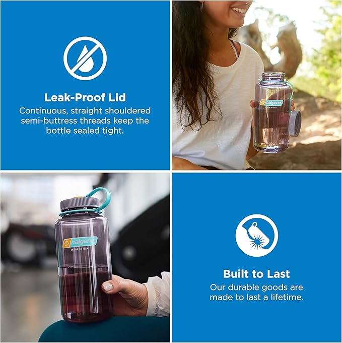 Nalgene 32 oz Wide Mouth Water Bottle | BPA-Free, Durable & Leak Proof, Lightweight Bottle for Hiking & Gym, Work & Travel