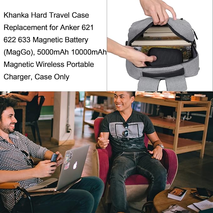 Khanka Hard Travel Case Replacement for Anker 621/622 / 633 Magnetic Battery (MagGo), 5000mAh 10000mAh Magnetic Wireless Portable Charger, Case Only (Black)