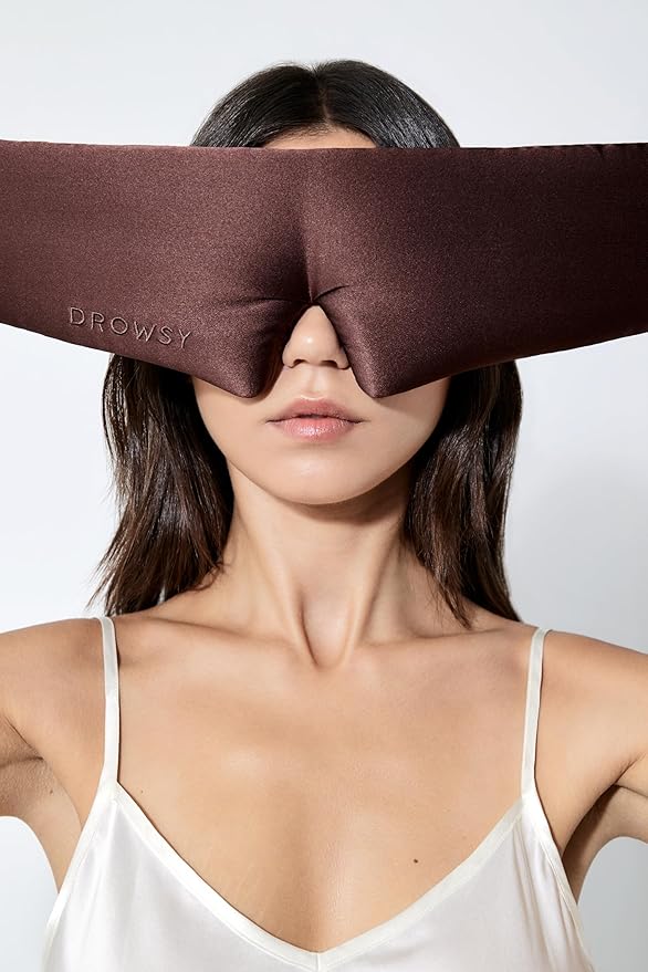 DROWSY Silk Sleep Mask - Face-Hugging, Padded Cocoon for Luxury Sleep in Total Darkness - 100% Pure Mulberry Silk (Cocoa Glow)