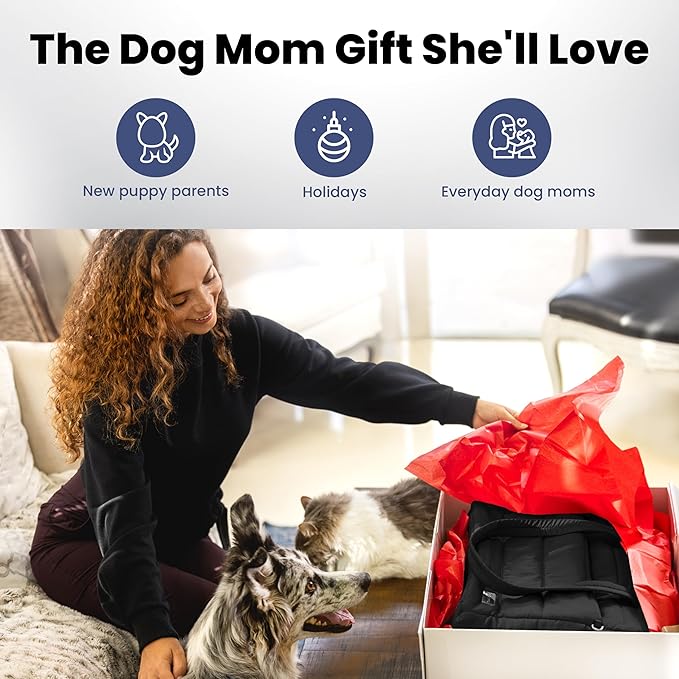 rubyloo Puffer Dog Travel Bag for Dog Moms – Doggy Diaper Bag with Pet Bowls & Food Storage or Everyday Puffy Tote – Doggy Mom Gifts for Women – Lightweight, Travel-Ready Gift for Pet Lovers - Black
