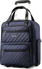 LUGGEX Underseat Carry On Luggage with Wheels, UDK Stylish Lightweight Under Seat Luggage, Soft Sided Personal Item Suitcase for Short Trip (UX-Core, Blue Black, 16 Inch)
