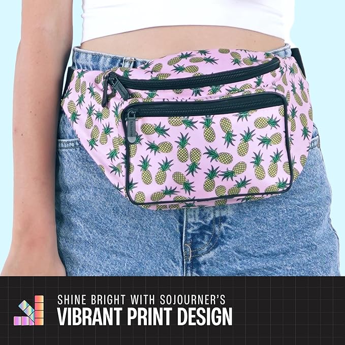 Fanny Pack Belt bag - Crossbody Waist Bag for Men or Women - Hands-Free, Waterproof Large Bumbag for Hiking, Running, and Travel (Pineapple)