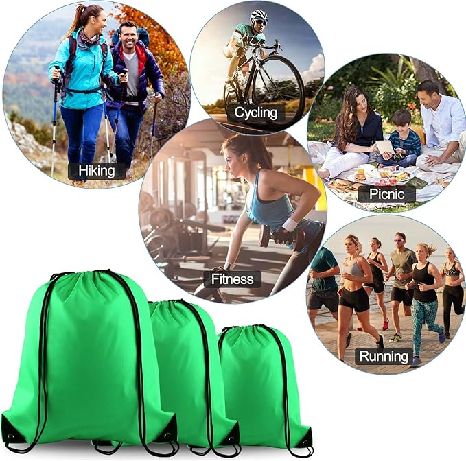 PLULON 15 Pcs Green Drawstring Bags Drawstring Backpack Bulk, String Backpack Cinch Sack Sport Gym Bags for Yoga Traveling Outdoor Sports