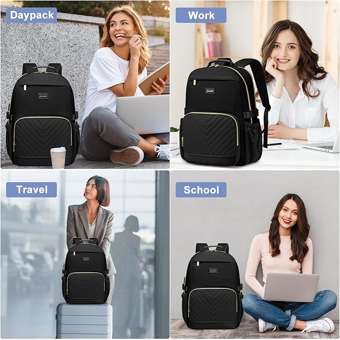 Laptop Backpack for Women Bookbag: 15.6 inch Work School Backpacks with Pouch Pocket for Large Capacity Cup & USB Charger College Book Bag Travel Business Nurse Teacher Bookbags Anti-theft Back Pack