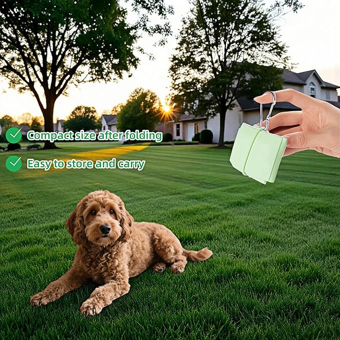 Cute Collapsible Silicone Dog Bowl with Carabiner - Portable Travel Pet Food & Water Dish for Walking, Hiking, Camping - Folds to Key Size, 350ml (Mint Green)