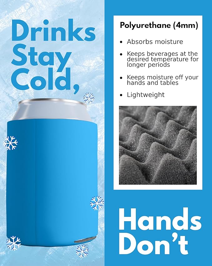 PartyPrints 200 Pack Robins Egg Blue Blank Can Cooler Sleeves, Customizable Bulk Insulated Foam Beer, Collapsible Plain Drink Holder, Cold Soda Insulator, 12oz Regular, 16oz Tall Cans