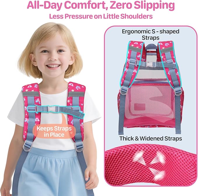 Bagseri Clear Backpack for Girls - 15 Inch Heavy Duty Kids Clear Bookbag for Kindergarten to Grade 2, Transparent School Bag with Reflective Strip, Fits Folders, Rose Pink Butterfly