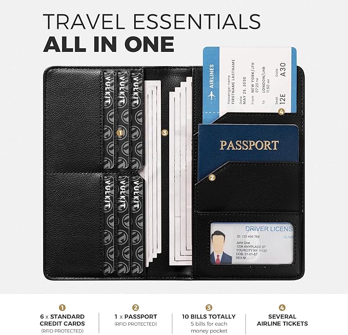 VULKIT Passport Holder Wallet RFID Blocking Travel Wallet for Men & Women