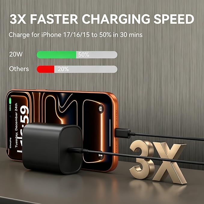 Phone 17 16 15 Charger Fast Charging, 10 FT Long USB C Charger Cord with 20W Type C Fast Phone Charging Block forPhone 17/17 Pro/17 Pro max/Air/Phone 16 15 Pro Max Plus, iPad, Android,Black