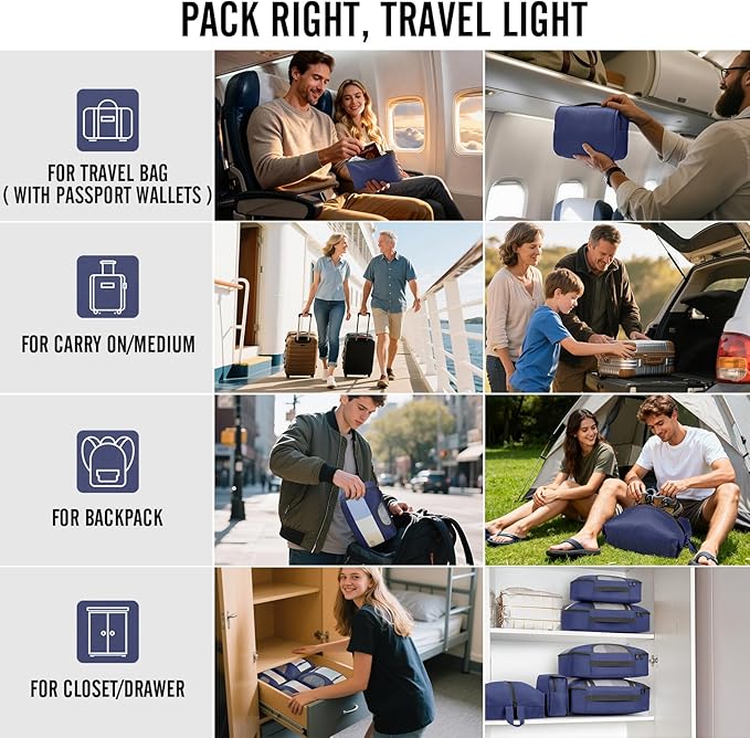 Veken 8 Set Packing Cubes for Travel Essentials, Suitcase Organizer Bags in 4 Sizes, Carry-On Luggage Accessories with Large Laundry & Hanging Toiletry Bag, Must-Have for Airplane, Road Trip & Camping
