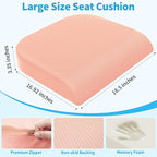 TranquilRelax XLarge Seat Cushion, Memory Foam Cushion for Long Sitting Hours on Office Chair, Home & Car, Non-Slip Chair Pad for Relieving Back & Sciatica & Hip & Coccyx Pain (Pink)