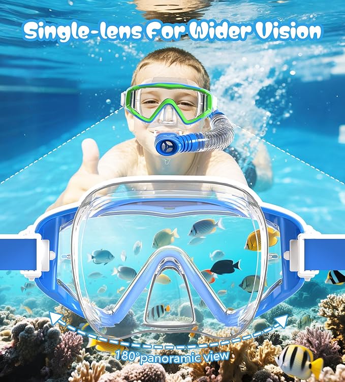 Aegend Snorkeling Gear for Adults Youth Kids, Snorkel Mask with Top Dry Valve - Panoramic View Anti-Leak and Anti-Fog with Mesh Bag for Snorkeling, Scuba Diving, Freediving & Swimming