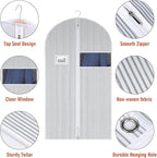 Univivi Suit Bags for Closet Storage and Travel, 40 Inch Hanging Garment Bags for Men Suit Cover with Clear Window and ID Card Holder for Suit Jacket, Shirt and Coat, 10 Pack, White