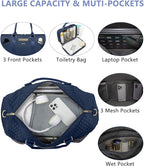Women Weekender Travel Duffle Bag: Travel Duffel Overnight Bags with Shoe Compartment Large Carry on Tote with Toiletry Bag Weekend Traveling Yoga Gym Hospital Bag for Women with Wet Pocket Blue