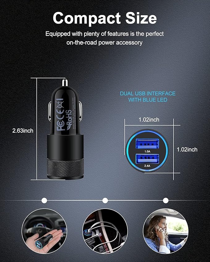 Car Charger, [2Pack/3.4a] Fast Charge Dual Port USB Cargador Carro Lighter Adapter for iPhone 15 14 13 12 11 Pro Max X XR XS 17 Plus 16, iPad, Samsung Galaxy S23 S22 S21 S25 Plus S7 j7 S10e S9 Note 8