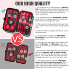 HANTEKAS Manicure Set 9 in 1 Stainless Steel, Nail Clippers Scissors Pedicure Tools Kit - Portable Travel Grooming Kit for Men and Women with Black/Red Leather Case (Red)