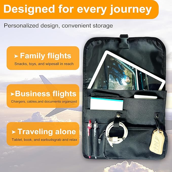 Airplane Seat Storage Pocket, International Travel Essentials,Airplane Pocket Organizer, Airplane Travel Accessories,Removable Toiletry Bag Designed