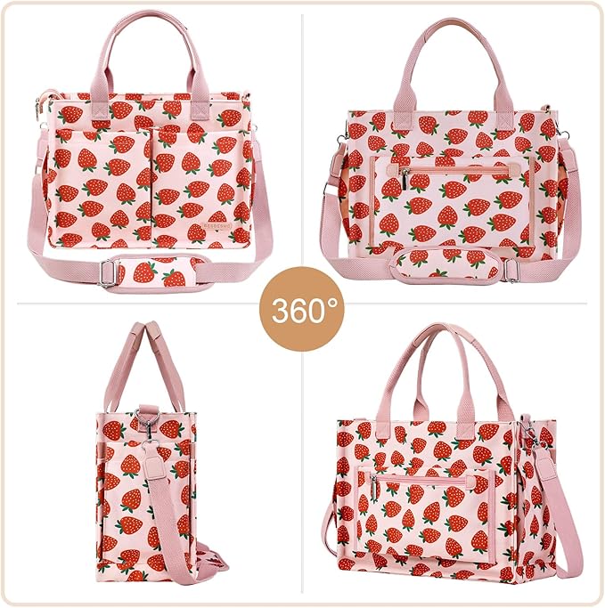 BESBESME Canvas Tote Bag for Women with Zipper & Compartments– Large Work & College Laptop Tote Crossbody Shoulder Bag
