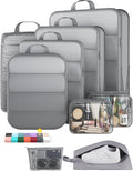 Veken 9/11 Set Compression Packing Cubes for Travel Essentials,Compressible Expandable Large Luggage Suitcase Organizer Bags for Clothing,Durable Space Saver Storage Bags with Toiletry Bags(Gray)