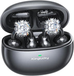 Kinglucky Jewelry-Inspired Clip-On Earbuds with Diamond Earrings, Comfortable Fit & 40H Playtime Open Ear Bluetooth 5.4 Wireless Headphones for Women, Small Ears, Sports & Workouts (Black)