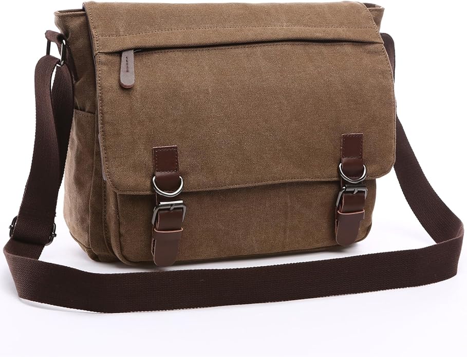 Evergoo Vintage Messenger Bag Unisex Shoulder Bags Canvas Satchel Cross Body Work Satchel Briefcase for 15.6 Inch Laptop