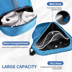 JELUTAR Drawstring Backpack Gym Bag with Shoes Compartment for Soccer, Basketball, Swim, Water-Resistant String Backpack Beach Cinch for Women Men, Sky Blue