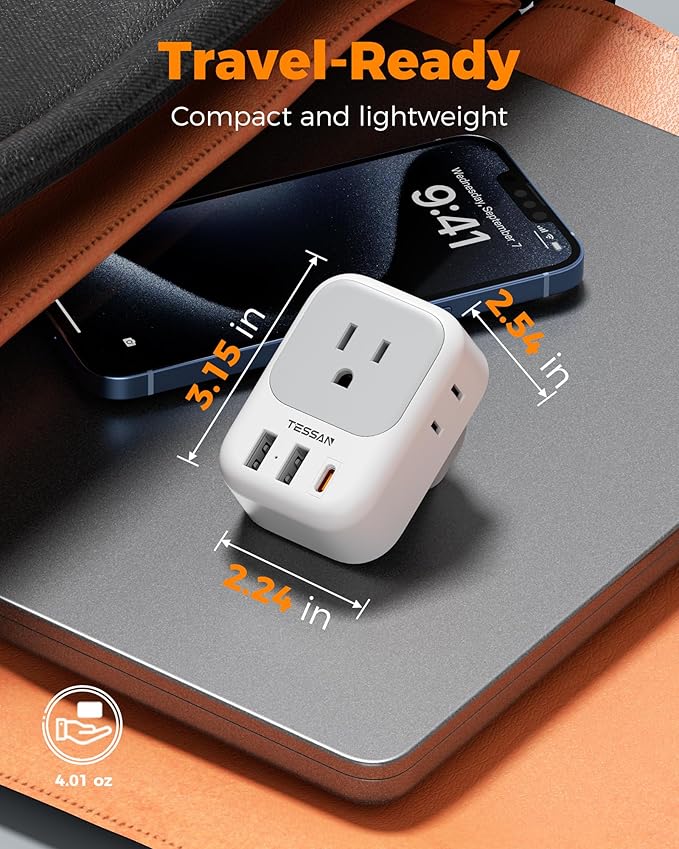 US to UK Plug Adapter PD 20W, TESSAN Type G Travel Converter with 3 USB Charger(1 USB C Port), 4 Outlets Power Adaptor for USA to Qatar Ireland Hong Kong England Scotland Kenya Dubai London British