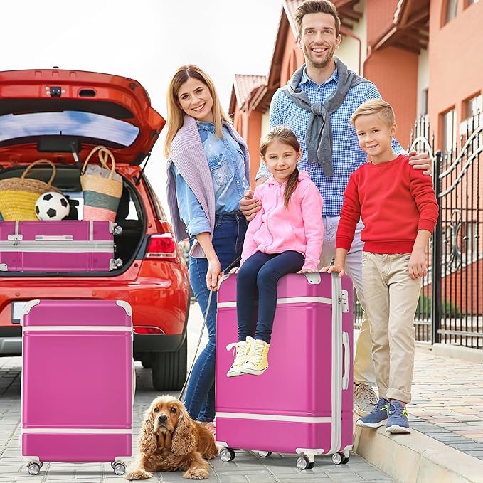 Luggage Sets, 2 Piece Carry on Luggage Set with Travel Bag, 2 Piece Expandable Spinner Hardshell Suitcase with TSA Lock, Back to School Suitcase, Women Men (Pink, 20/24 inch+Cosmetic Case)