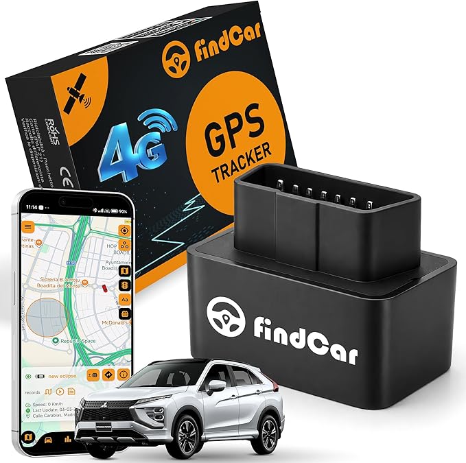 findCar-OBD-4G - GPS Tracker for Vehicles: Car, Motorcycle and Truck with Built-in SIM, Plug-and-Play Connection, Vehicle Tracking with App, Anti-Theft, Speed Alert. Low-Cost Subscription Plans