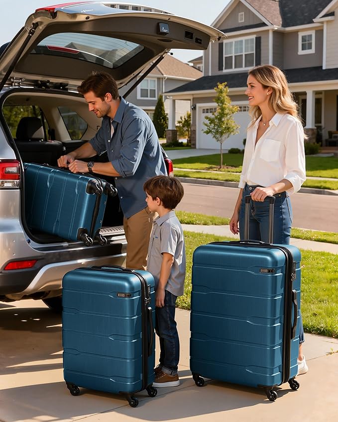 Coolife Luggage Set 3 Piece Hardside PC+ABS Suitcase with TSA Lock, Expandable Large Checked Luggage, Lightweight Rolling Carry On with Spinner Wheels(20/24/28 Inch, Caribbean Blue)