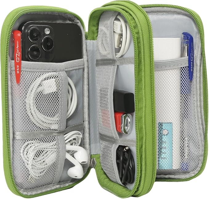 CAAORDKSO Electronic Organizer Travel Cable Accessories Bag, Tech Pouch Electronic Organizer Case, Travel Essentials for Cable, Cord, Charger, Phone, SD Card, Power Bank, Earphone (Grass Green,Medium)