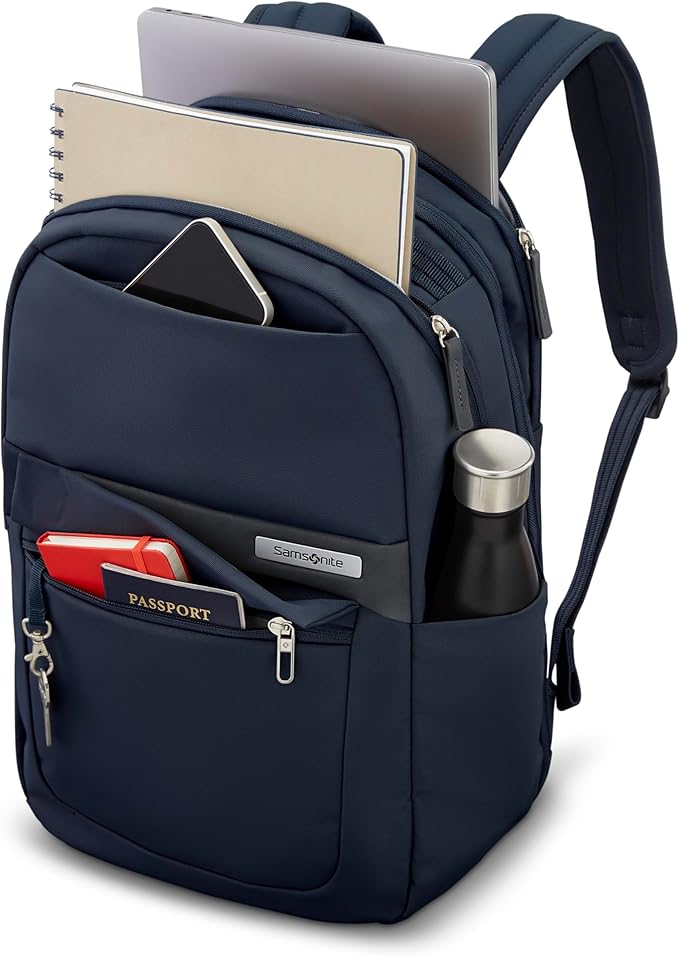 Samsonite Elevation Plus Backpack - Recyclex® RPET Body Fabric With Quick-Access Stash Pocket - Expands 1.5inches - AirTag™ Holder - Laptop Pouch - Midnight Blue
