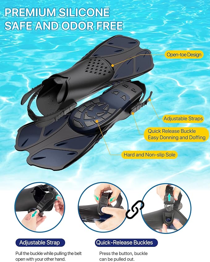 Ubekezele Snorkeling Gear for Adults Men Women,4 in 1 Snorkel Set with Panoramic View Diving Mask Anti-Fog Anti-Leak,Dry Top Snorkel,Fins and Travel Bag for Swimming,Snorkeling and Travel Diving