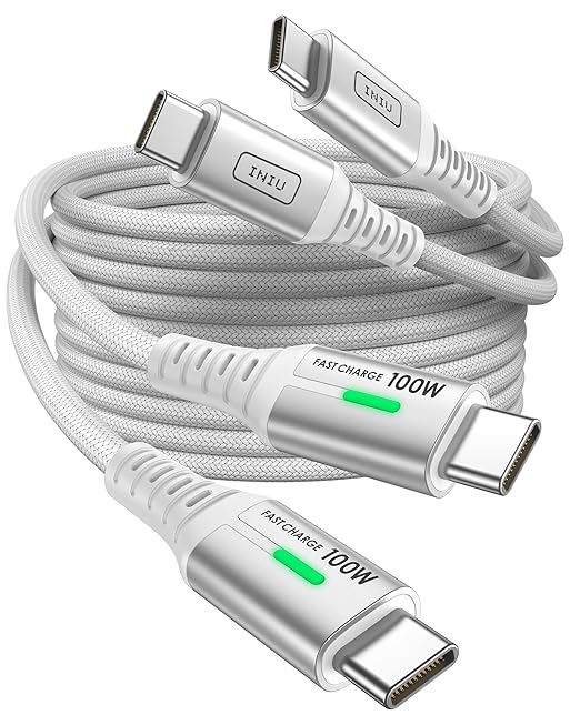 INIU C to C Fast Charging Cable, 2-Pack [3.3ft, White] Type C Charger Cord for iPhone 17 16 15 Pro Max Samsung S25 S24 Ultra Google Pixel 9 Pro Laptops MacBook iPad Air Switch etc.